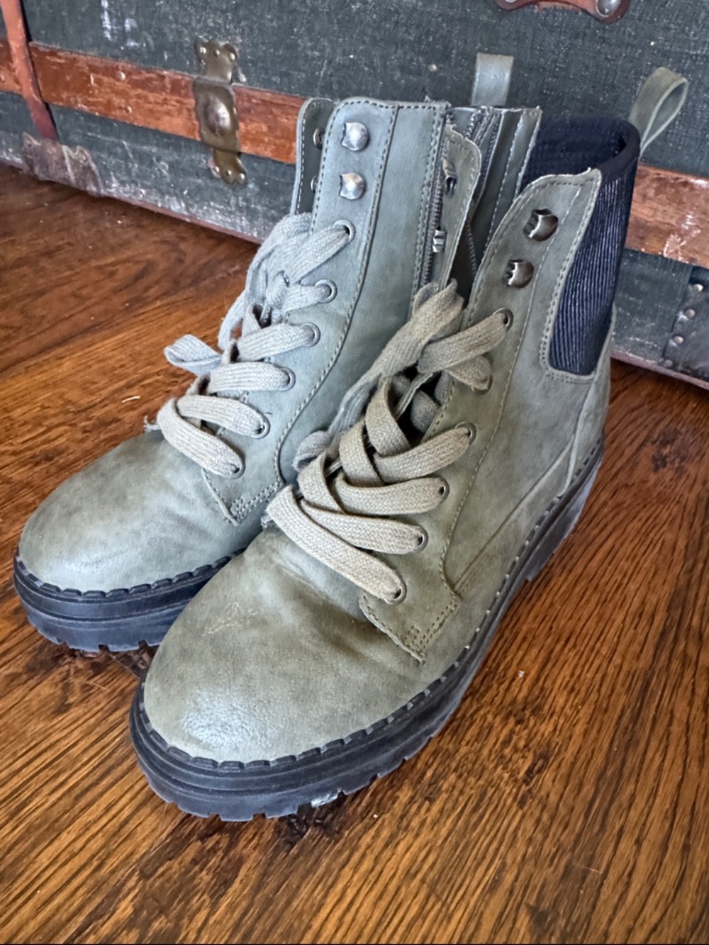 Indigo Olive Suede Combat Moto Boots